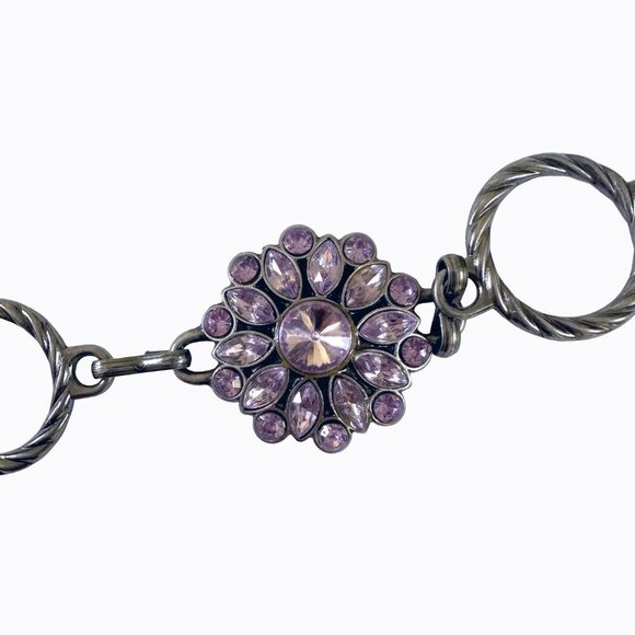 Silver Floral Bangle Belt Necklace Lavender Stone Bohemian Victorian Regencycore - Picture 5 of 8
